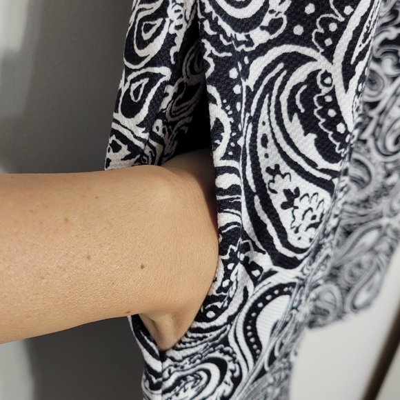 Talbots Women's Black & White Paisley Cotton Sleeveless Dress Pockets 6 Petite - Picture 3 of 11